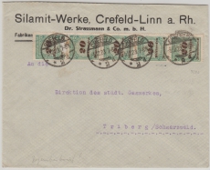 329 A (5x), MeF als Fernbrief verwendet, von Crefeld nach Triberg, vom 5.12.1923, geprüft Infla /OE