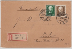 Nrn.: 386 (rs.), 403 + 406 als MiF auf Einschreiben- Fernbrief von Berlin nach Potsdam