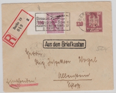 359 X + A 379 als MIF auf Einschreiben- Fernbrief von Berlin nach Allenstein, mit Kastenstempel Aus dem Briefkasten