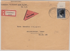 DR, 1943, Mi.- Nr.: 798 vom OR, als EF auf NN- Einschreiben- Fernbrief von Luxemburg nach Friedrichstadt / Eider