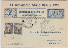 Grichisch / Deutsche Karte zur Olympiade 1936, mit grichischen und deutschen Stempel! Schöne Olympiaphilatelie!