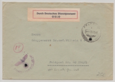 Durch Deutsche Dienstpost OSLO Brief via Feldpost von / an Feldpostnr.