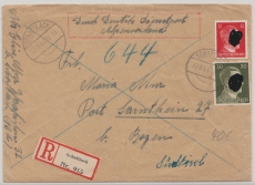 Enschreiben- Fernrief Durch Deutsche Dienstpost Alpenvorland, von Schaftlach, 29.12.43, nach Bozen, mit 12 Pfg. + 30 Pfg. Hitler