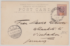 Straits Settlements, 1903, 3 Cent EF auf Postkarte nach Wiesbaden