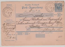 20 Pfg. Postanweisung, gelaufen von Friedrichshall nach Berlin