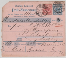 20 Pfg. Postanweisung + Nr.: 47 als Zusatzfrankatur von Brebach nach Rohrbach