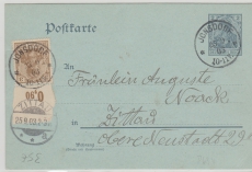 2Pfg.- GS (DR) + 69 OR als Zusatzfrankatur als Postkarte von Johnsdorf nach Zittau