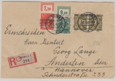 63II (2x), 38 I OR + 42II OR, in MiF auf Einschreiben- Fernbrief von Duisburg nach Anderten, rs. mit Ankunftsstempel