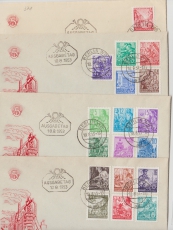 Nrn.: 362- 379, kpl. Satz zusammen auf 4 amtlichen FDC