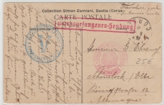 Zivilinternierte, ca. 1916, Postkarte von Corsika nach Schönebeck / Elbe, mit 2 Zensuren