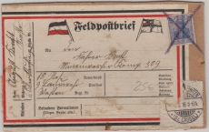 Dt. Feldpost 1916, Feldpost- Päckchenaufkleber Frankiert mit DR Nr. 87, Heimat- Front
