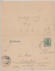 5 Pfg. Antwort- GS, 1902, per Österreichische- Bodensee- Schiffspost nach Lichtenthal u. von Friedrichshafen nach Konstanz