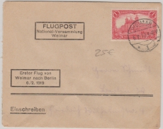 Nr.: 94 II, als EF auf Lupo- Einschreiben (von der Nationalversammlung Weimar) nach Berlin, rs. mit Ankunftsstempel