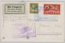 Schweiz, 25 Rp. MiF, 1926, als Flugpost- Fernpostkarte von Sternefeld nach Campocologno (?)