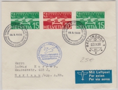 Schweiz, 40 Rp. MiF, 1938, als Flugpost- Fernbrief von Aarau via Bellizona nach Herisau