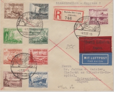 Nrn.: 651- 59, in MiF auf kpl. Satzbrief, als Auslands- Eilboten- Einschreiben- Lupobrief von Halle nach Nyiregyhasa (H)