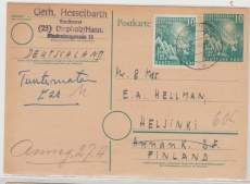 10 Pfg. 1. Bundestags- GS + 111 als Zusatzfrankatur als Auslandskarte von Diepholz nach Helsinki