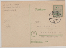 Ründeroth, Nr.: 2 B, als EF auf Fernpostkarte von Ründeroth nach Hamburg, geprüft Zierer BPP