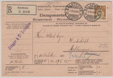 Schweiz, 1910, 30 Rp. EF auf Einzugsmandat von Solothurn nach Meltingen!