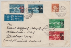 Schweiz, 1938, 1,50 SFr. MiF auf Lupo- Brief von Basel nach Soerabaya (Java), mit div. Stempeln