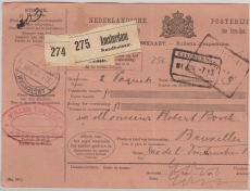 Niederlande, 1913, Paketkarte für 2 Pakete von Amsterdam nach Brüssel, (anscheinend bar bezahlt!)