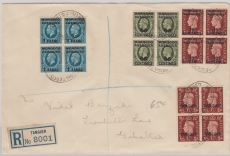 Brit. Post in Marocco / Tangier, 1937, interessante MiF auf Einschreiben von Tanger nach Gibraltar, mit Transit- Ankunftsstempel u.