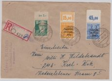 191 WOR dgz, 194 POR dgz, + 215 OR, als MiF auf Einschreiben- Fernbrief von Senftenberg nach Kiel