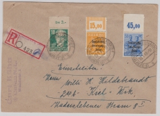191 WOR dgz, 194 POR dgz, + 215 OR, als MiF auf Einschreiben- Fernbrief von Senftenberg nach Kiel