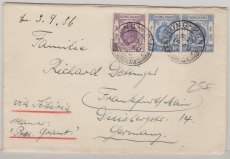 Hong Kong, 1936, 25 Ct. MiF, auf Auslandsbrief nach FF/M, interessanter Laufweg! via Sibiria und Steamer Pres. Grant