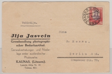 Litauen; 1931, 15 Centu- Wert als EF auf Auslandspostkarte von Kaunas nach Berlin