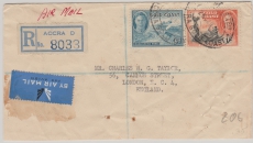 Gold Coast,, 1949, nettee MiF, auf Einschreiben- Lupo- Auslandsbrief von Accra nach London
