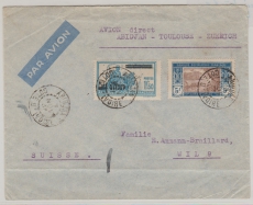 Elfenbeinküste, 1937, Nr. 57 + 104 als MiF auf Lupo- Auslandsbrief in die Schweiz