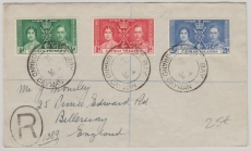Cayman Islands, 1938, Krönungs- Ausgaben in MiF auf Auslands- Einschreiben nach England