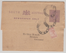 Australien, South- Australia, ca. 1900, 1/2 P.-Streifband GS+ 1/2 d. Zusatzfrankatur als Streifband von Adelaide nach Bremen