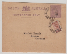 Australien, South- Australia, ca. 1900, 1/2 P.-Streifband GS- Vs.+ 1/2 d. Zusatzfrankatur als Streifband von Adelaide nach Bremen