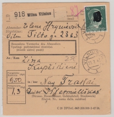 Dt. Bes. Ostland, 1942, 50 Pfg. AH (DR!) als Ef auf Paketkarte von Vilnius nach Trakai, in dieser Form sehr selten!