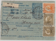 Jugoslavien, 1921, 10 Para- Paketkarten- GS mit Zusatzfrankatur ab Zagreb