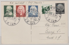 DR 573- 575 u.a., als MiF auf Zeppelinpostkarte vom 29.3.1936 nach Leipzig, per LZ 129 befördert, gute Postkarte!