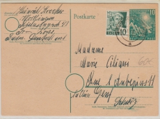 BRD 10 Pfg. Bundestags- GS mit 10 Pfg. FRZ- Baden (!) Zusatzfrankatur, als Auslandspostkarte von Worblingen nach Genf