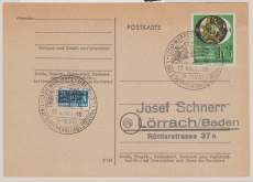 BRD Mi. Nr.: 141 als reine EF auf Fernpostkarte von Wuppertal nach Lörrach, mit anlaßbezogenem Sonderstempel!