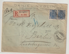 Finnland, 1897, 2x 25 Pen. als MeF auf Auslands- Einschreiben von Helsingfors nach Berlin, rs. mit Ankunftsstemepel