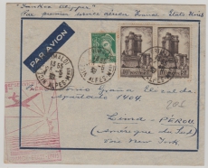 Frankreich, 1939, MiF auf Lupo- Brief mit ersten Postflug von Frankreich nach USA, nach Lima / Peru