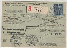 Schweiz, 1947, 50 Rp. als EF auf NN- Einschreiben von Kappel nach Boningen