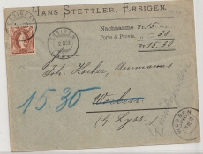 Schweiz, 1899, 30 Rp. EF auf Nachnahme- Fernbrief von Ersigen nach Worben, und zurück