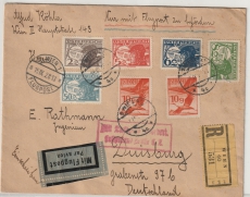 Österreich, 1928, 91 Groschen- Flugpost- MiF auf Auslands- Einschreiben- Flugpostbrief von Wien nach Duisburg (D.)