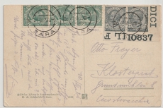 Italien, 1925, 45 Lire MiF (1x mit ER und Bogennr.!), auf Auslands- Postkarte von Zara nach Klostergut (A)