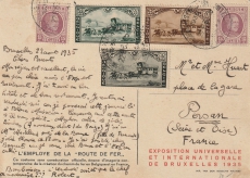 Belgien, 1935, schöne MiF auf Ausstellungspostkarte von Brüssel nach Pesan (Fr.)
