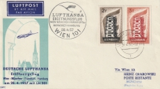 Luxemburg, 1957, 2 + 3 Fr. Europaausgabe auf Erstflugbeleg von Wien- Hamburg, postlagernd nach München, selten!
