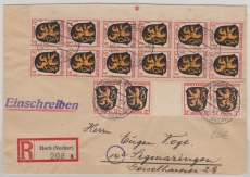 FRZ / Allgemeine Ausgabe, nette MiF (mit ZS!) auf Einschreiben- Fernbrief von Horb nach Sigmaringen
