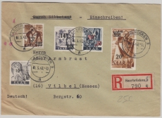 Saarland, Mi.- Nrn.: 237 Z u.a. als MiF auf Einschreiben- Fernbrief von Saarbrücken nach Vilbel